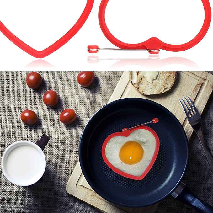Heart-Shaped Silicone Egg & Pancake Molds Set of 4