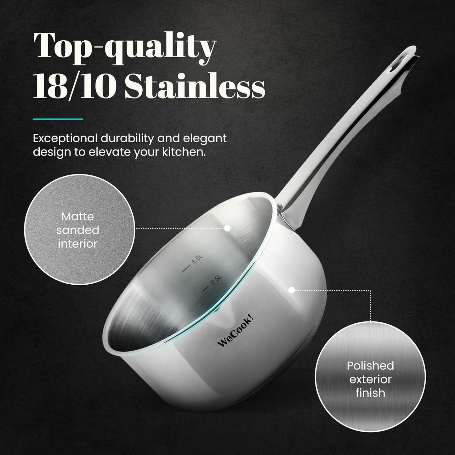 WECOOK! 12 cm Pro Stainless Steel Saucepan – 700 ml, Matte Finish