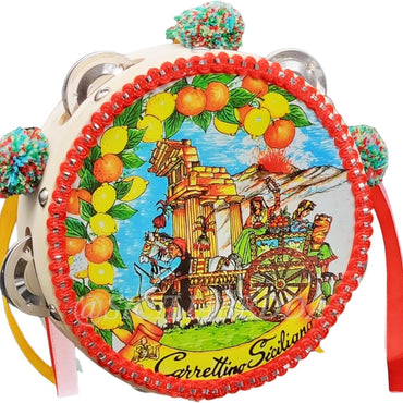 Sicilian Tambourine with Sicily Map – 15 cm Decorative Cart