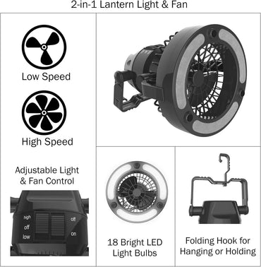 Portable LED Lantern with Fan: 2-in-1 Battery Powered Light and Cooling - Gomix Brands Outlet