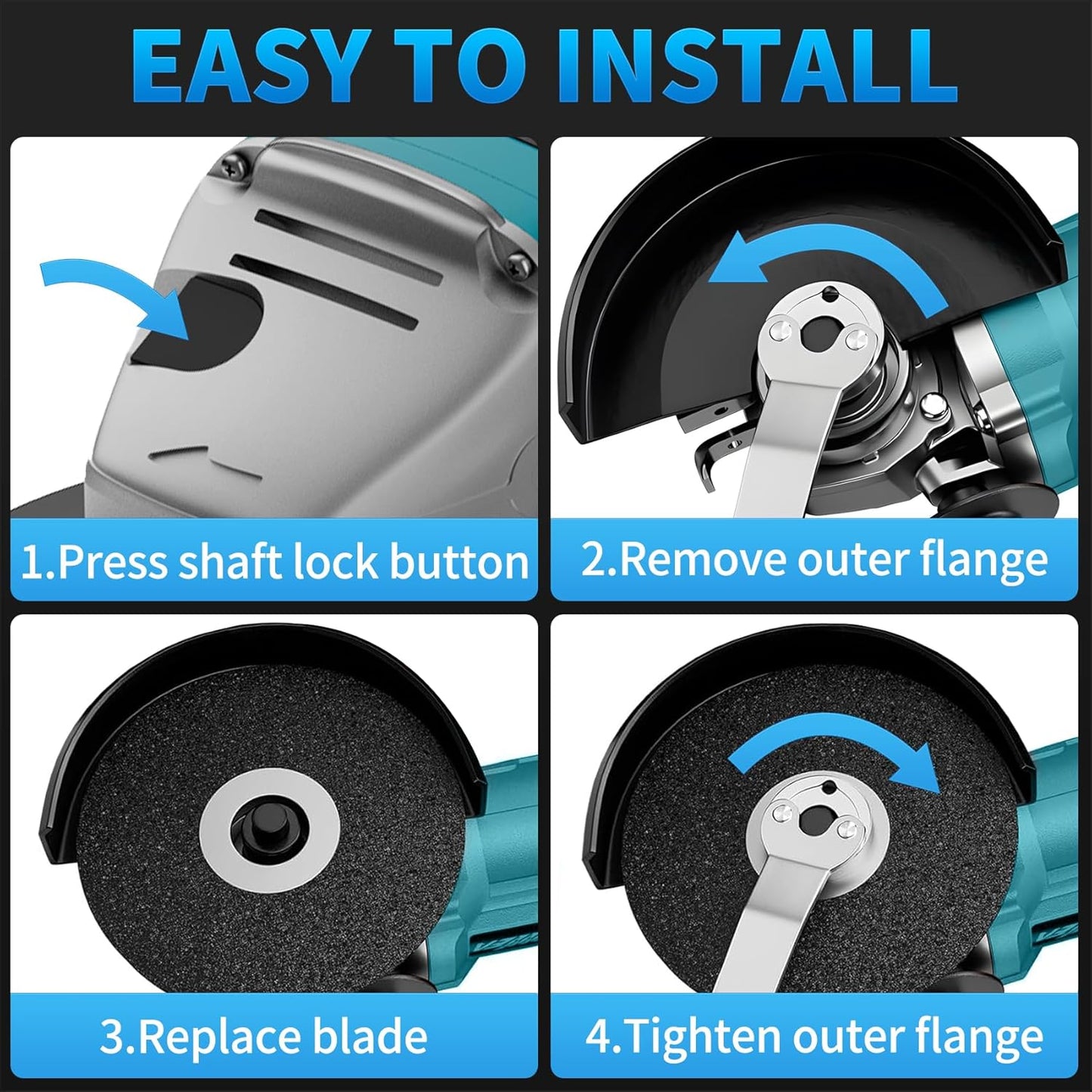20V Cordless Brushless Angle Grinder 125mm with 3 Wheels