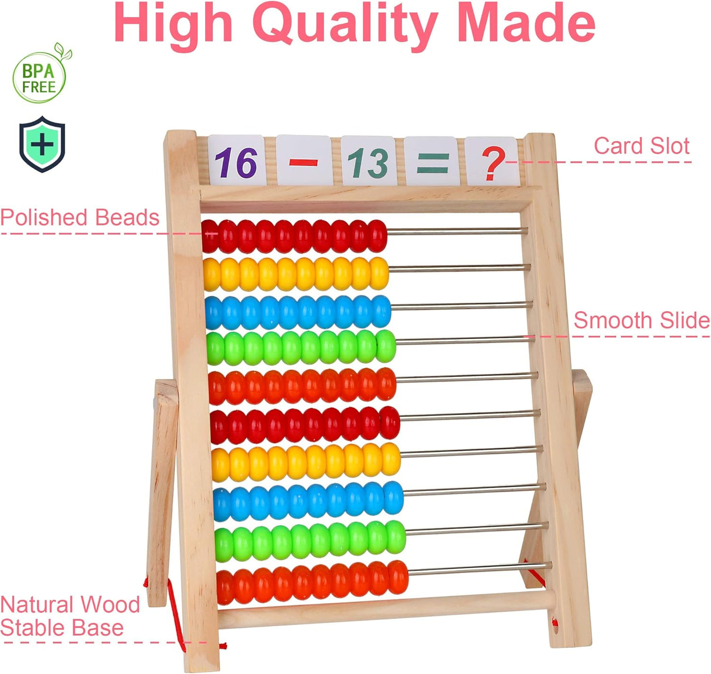 Bestdon Wooden Calculator Slider Abacus with Multicolour Beads