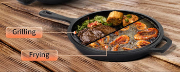 Overmont 26CM Pre-Seasoned Cast Iron Dutch Oven Pot & Skillet Combo Cooker