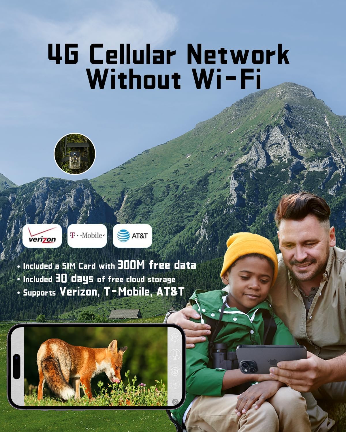 CEYOMUR 4G LTE Cellular Trail Camera: 2K HD Live Feed, Night Vision, Solar Powered