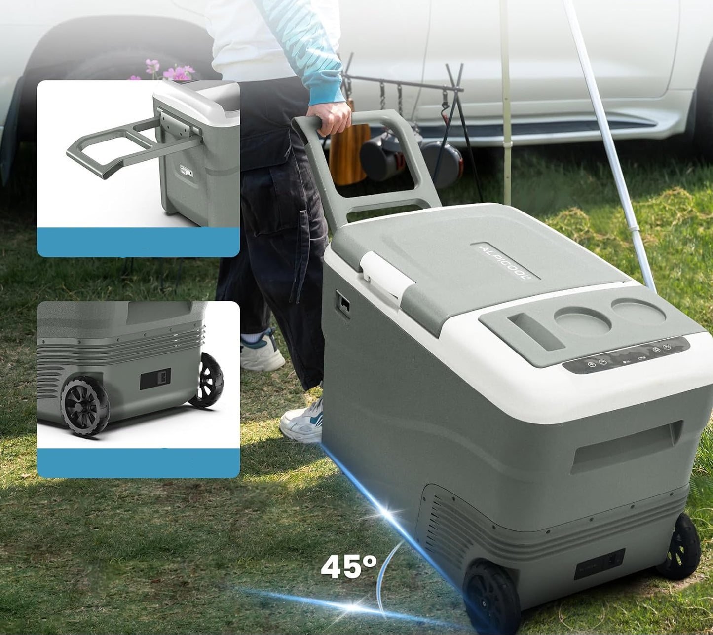 Alpicool 38L Dual‑Zone Car Refrigerator Portable Freezer with Wheels and Extendable Handle