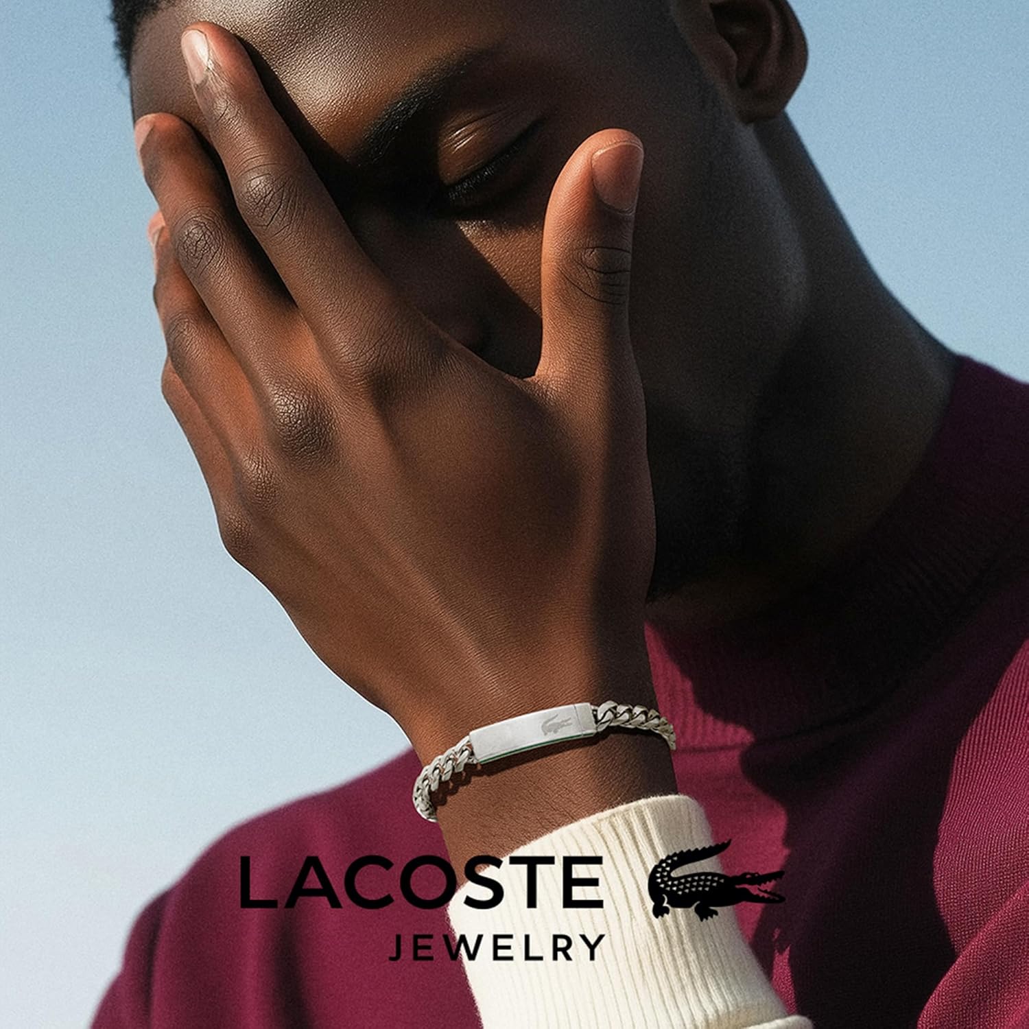 Lacoste Baseline Men's Stainless Steel Link Bracelet with Signature Green Stripe