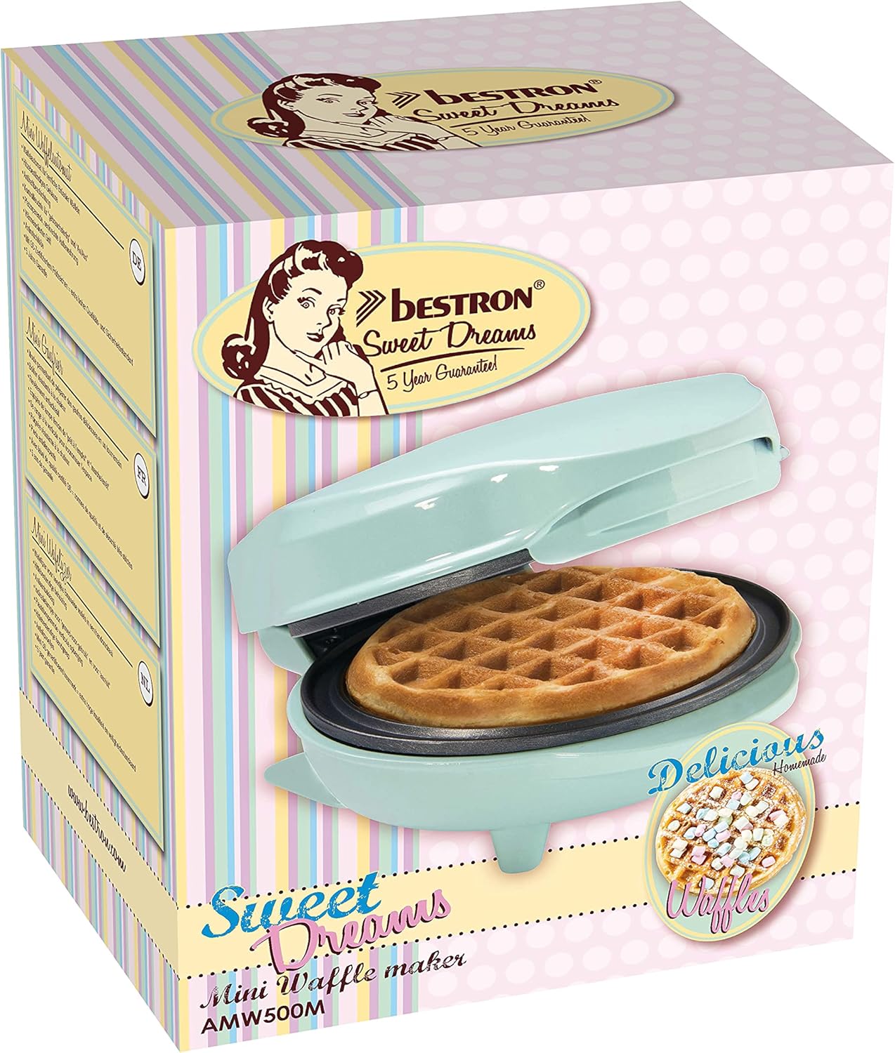 Bestron Mint Mini Waffle Iron – Retro Non-Stick 550W