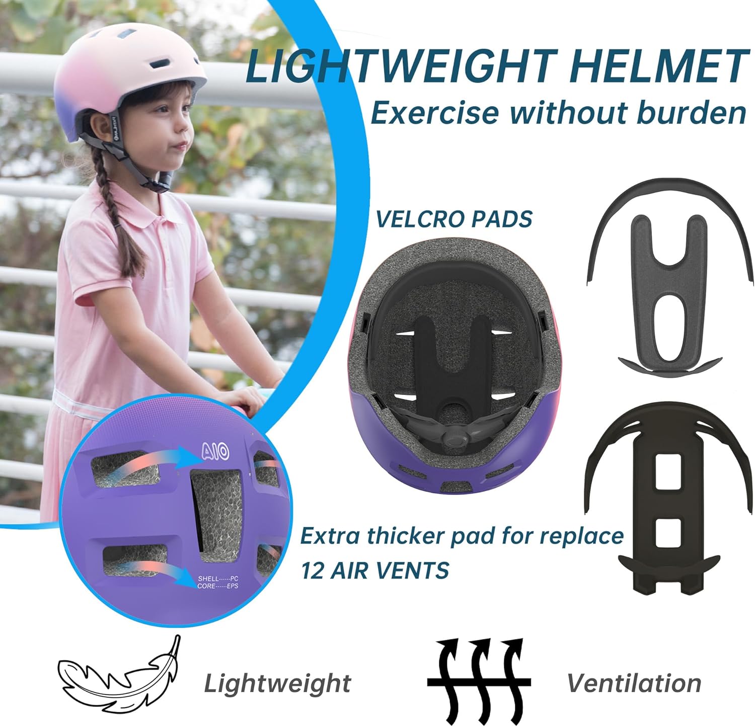 GLAMVILLA Ultralight Adjustable Multi‑Sport Helmet for Kids & Adults