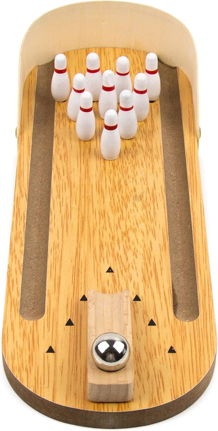 Toysery Wooden Tabletop Mini Bowling Set - Compact Desk Game