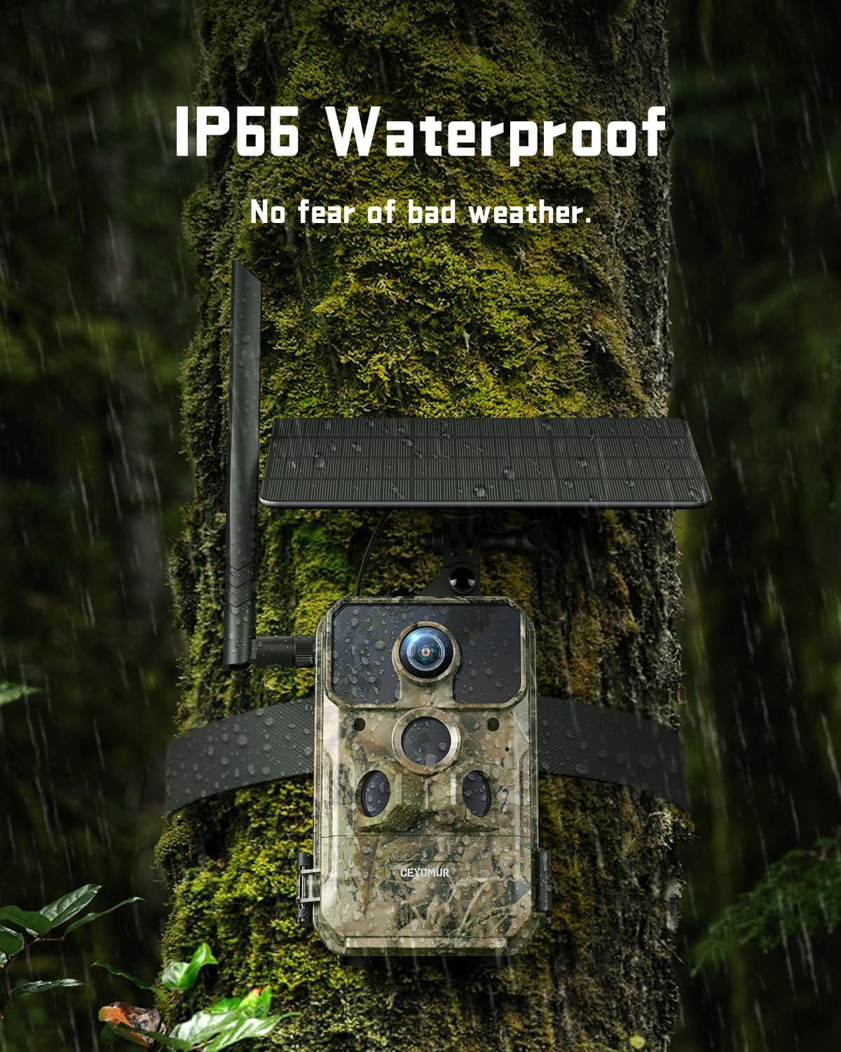 CEYOMUR 4G LTE Cellular Trail Camera: 2K HD Live Feed, Night Vision, Solar Powered