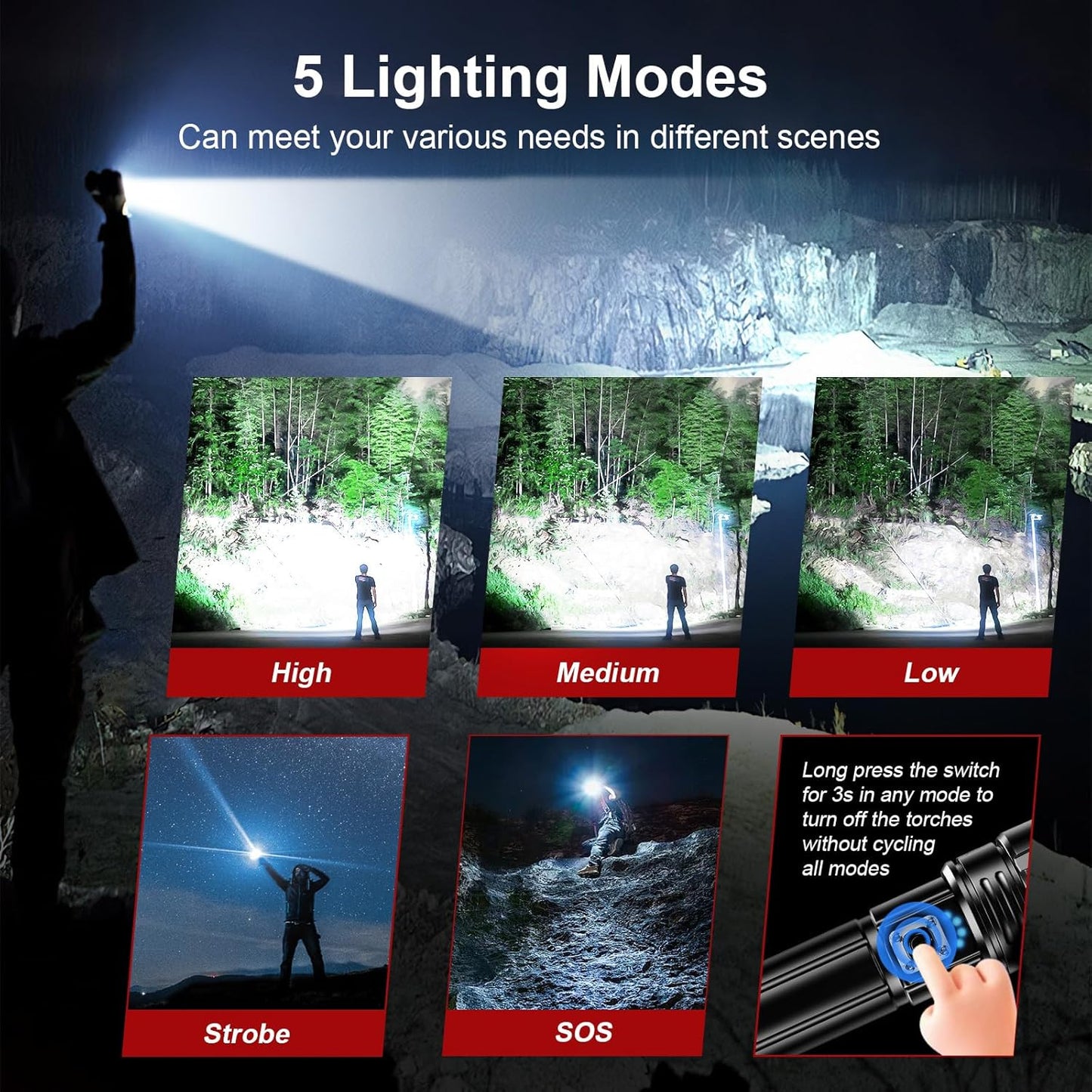 Shadowhawk 10000 Lumen XHP70.2 LED USB Rechargeable Tactical Flashlight