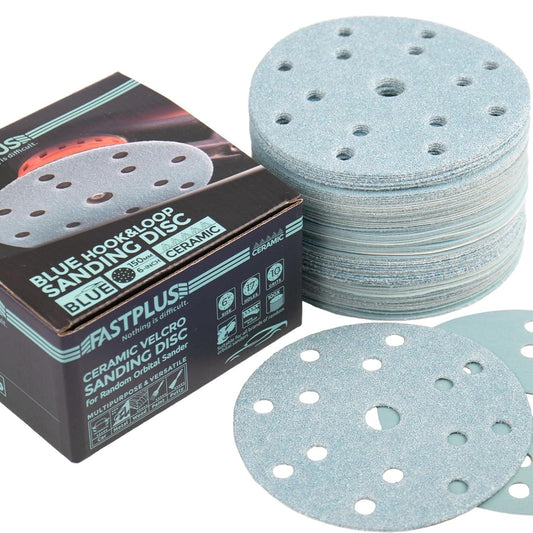 FASTPLUS 6-Inch 15-Hole Hook and Loop Sanding Disc Assortment (100-Pack) - Gomix Brands Outlet