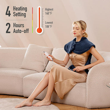 CHRUN Heating Pad for Back and Shoulder Pain Relief 4 Heat Settings 61 x 86 cm 2-Hour Auto Shut-Off Machine Washable Blue