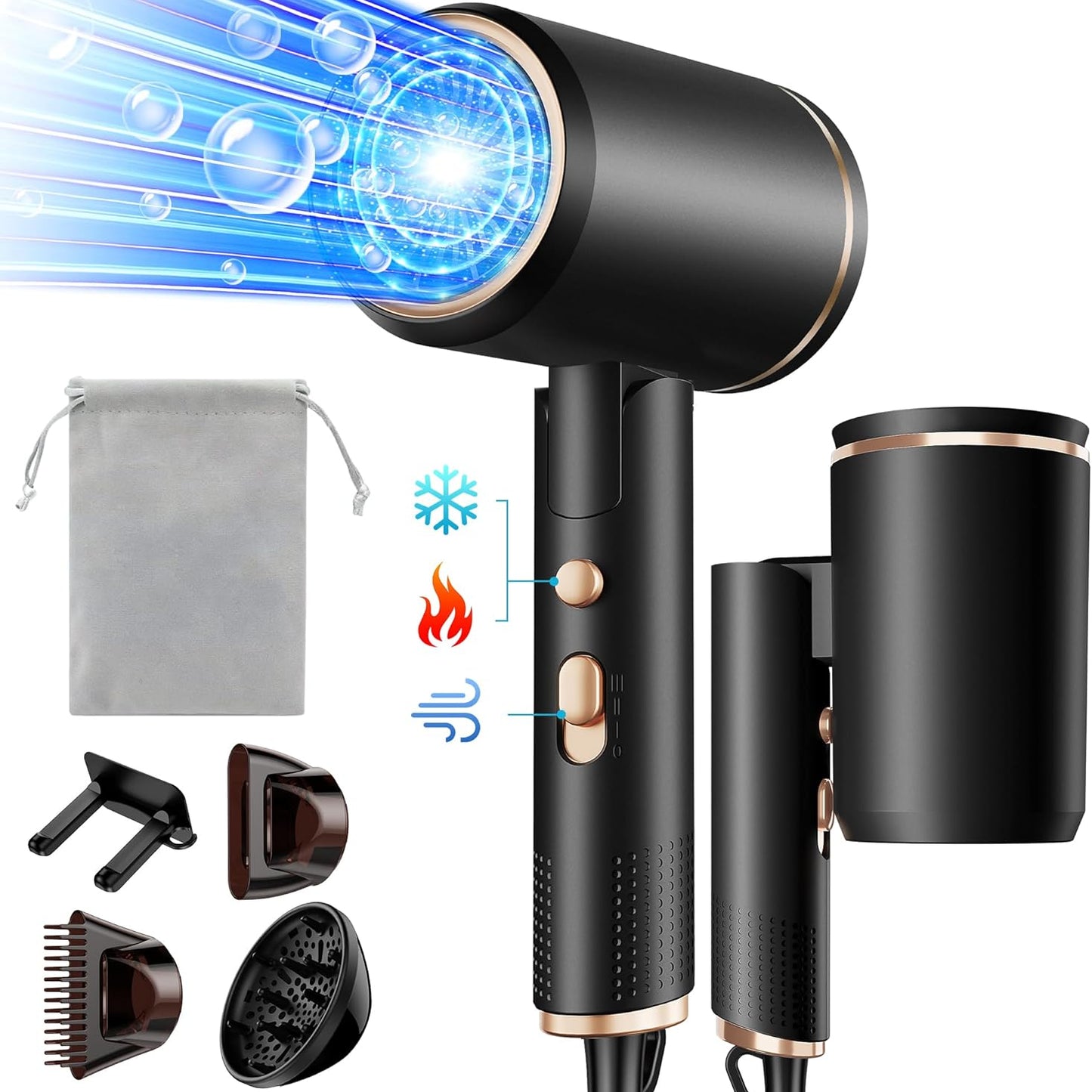 Vbrisi 2400W Foldable Ionic Hair Dryer with Diffuser