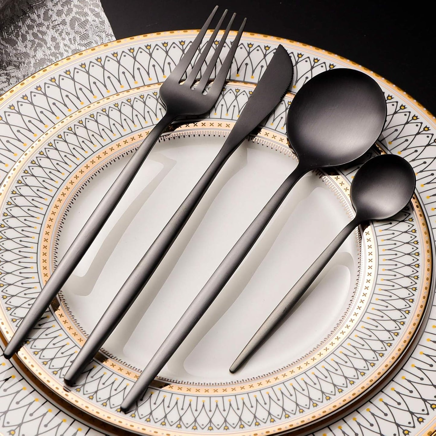 Sanli Matte Black 60-Piece Cutlery Set for 12 People