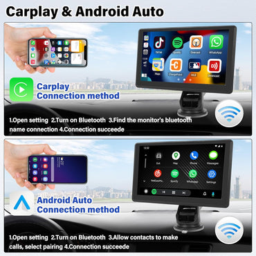 SIXWIN 7‑inch Portable Wireless CarPlay Android Auto Touchscreen Stereo