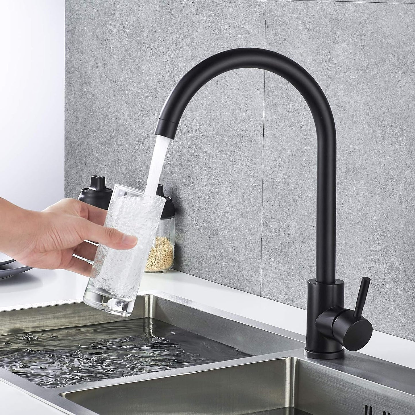 KOHONBY High-Arc Single-Handle Matte Black Stainless Steel Kitchen Faucet