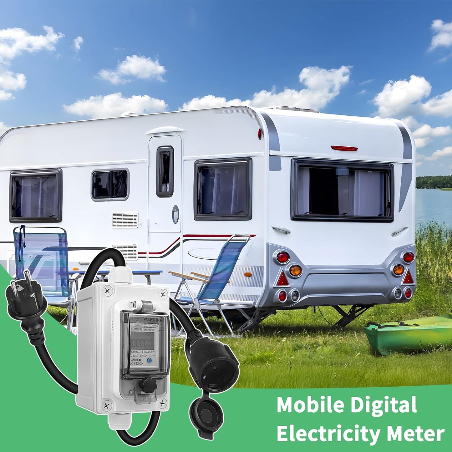SWAWIS Mobile Digital Power Meter 230V IP67 Outdoor KWH Energy Monitor Socket
