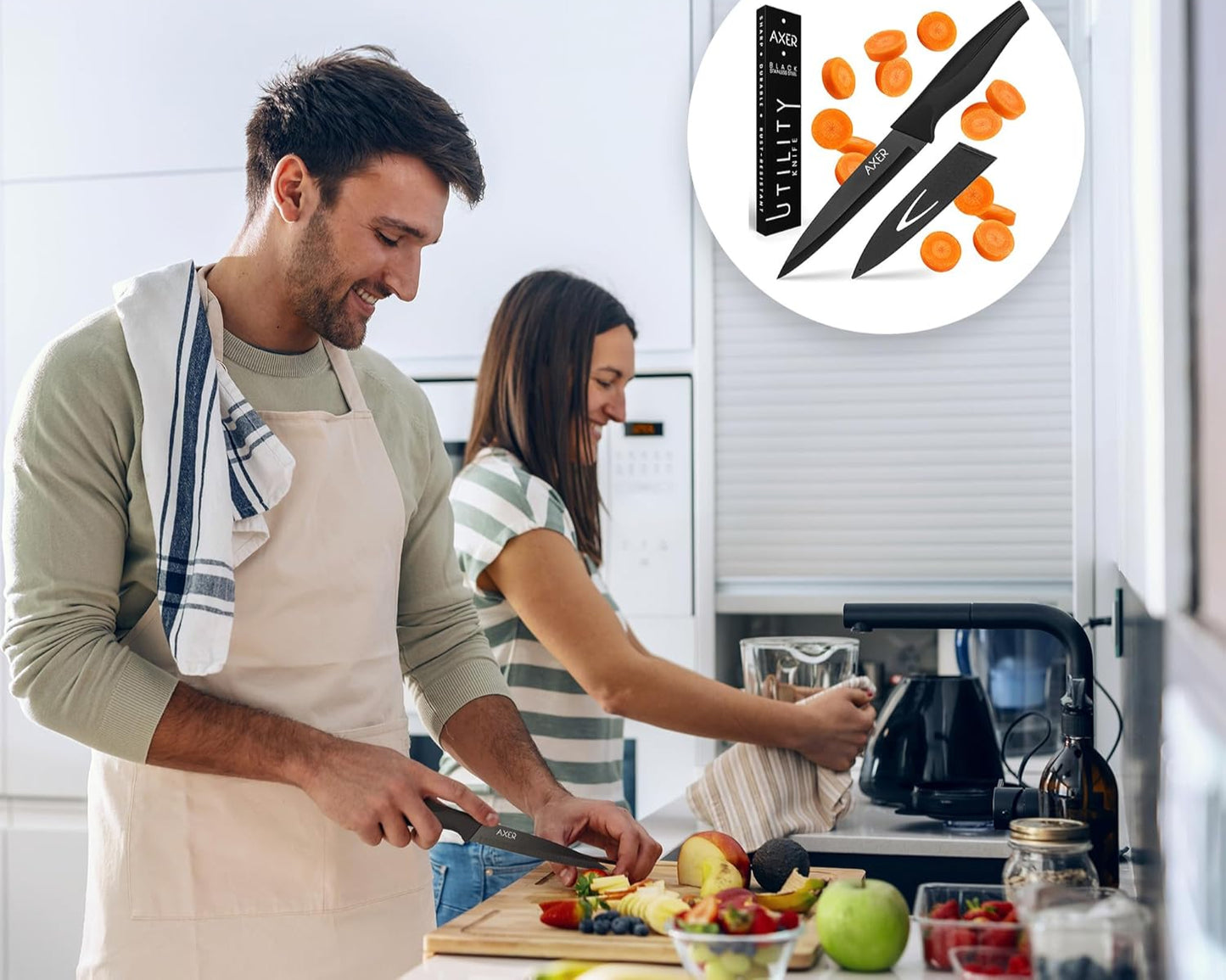 Axer 12cm Black Stainless Steel Utility Knife – Sharp Ergonomic Blade