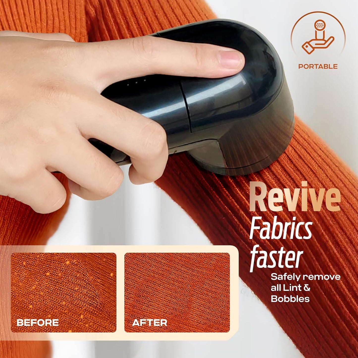 PORTENTUM Electric Lint Remover with Stainless Steel Blades Battery Included