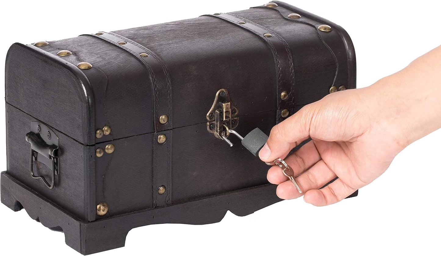 Vintage Pirate Wooden Treasure Chest with Padlock, Small Storage