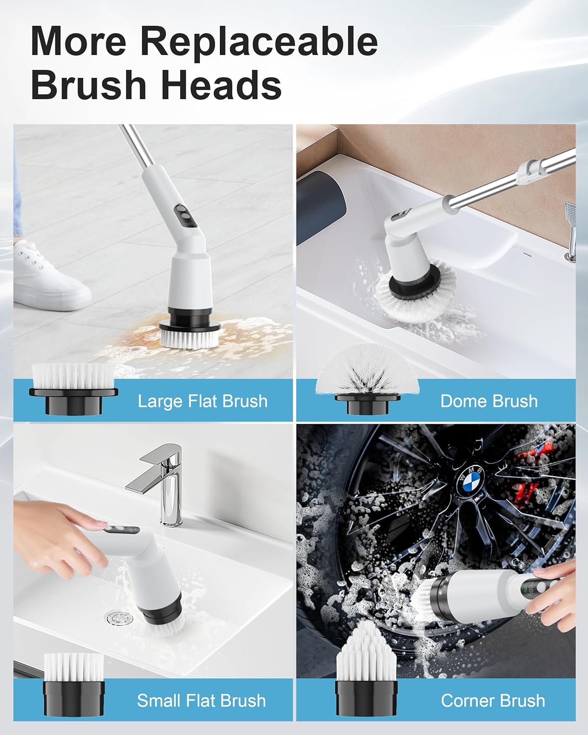 Kimeetol Waterproof Electric Spin Scrubber with Adjustable Handle