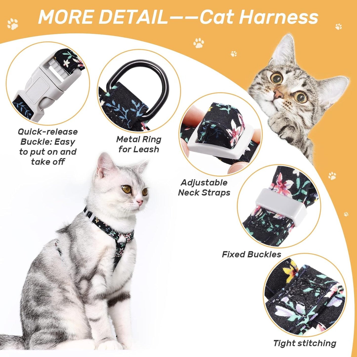 PETTOM Floral Cat Harness and Leash Set - Escape Proof Design