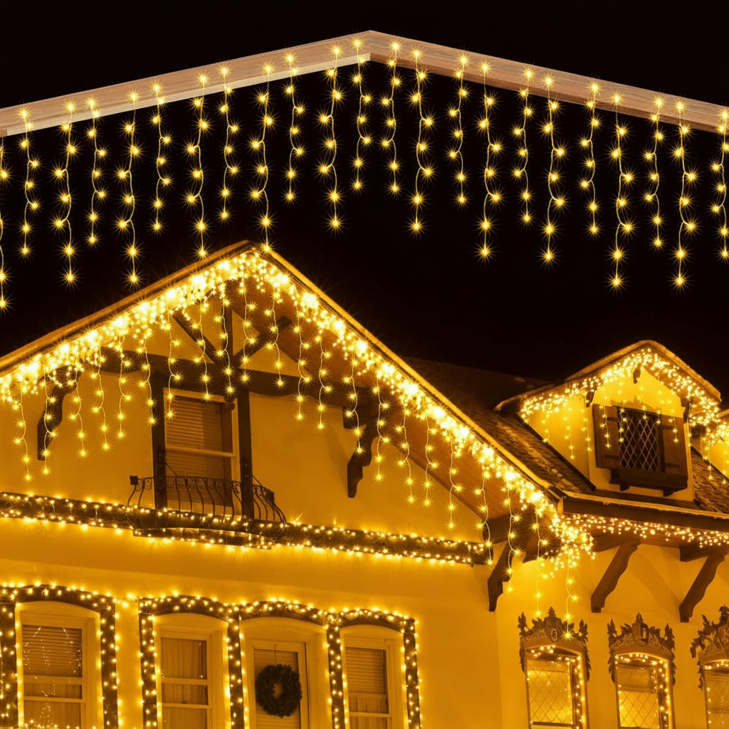MAGGIFT 10m 400 LED Icicle String Lights Indoor Outdoor Christmas Decoration with Remote Timer 8 Modes IP44 Waterproof Warm White