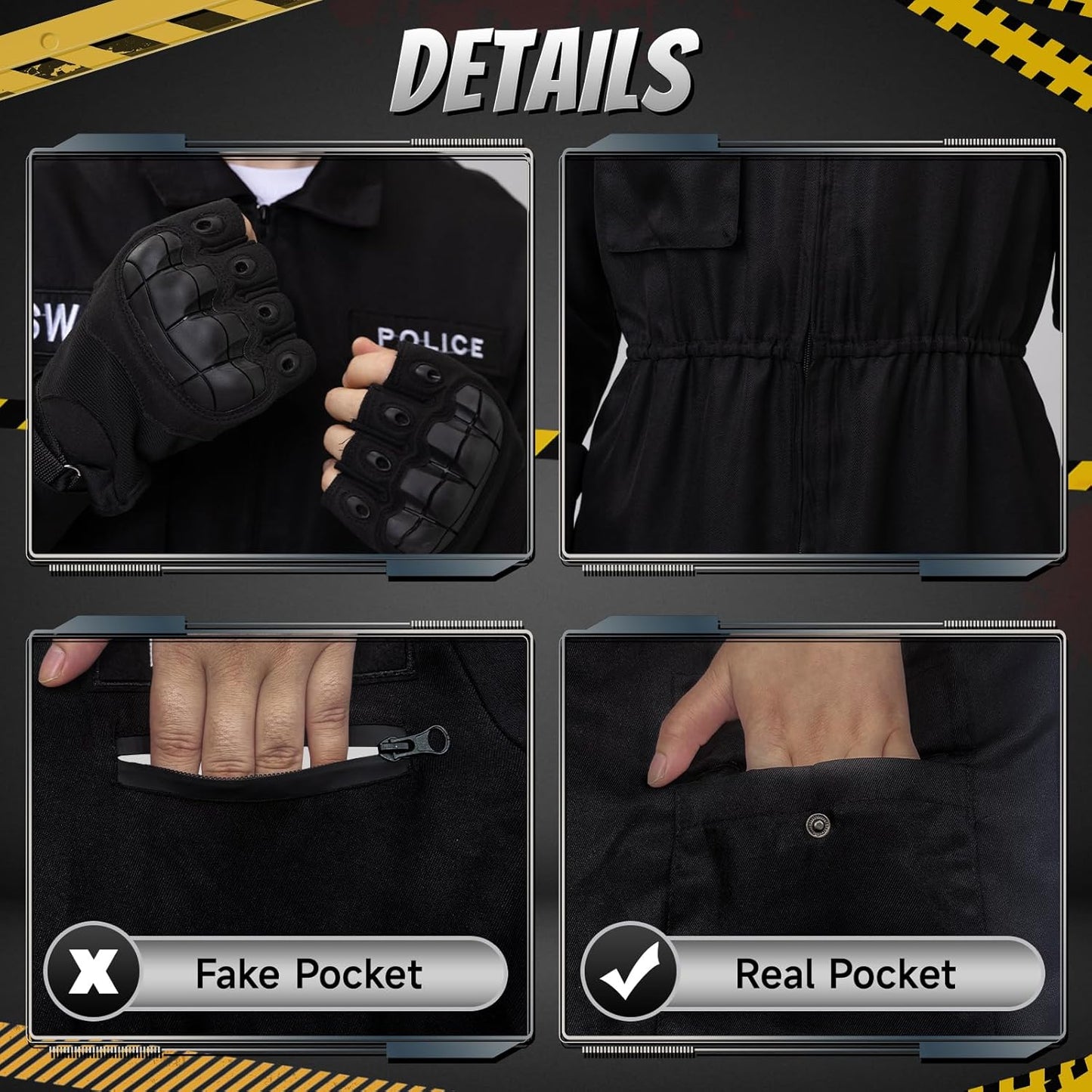 Ulikey Men's Tactical SWAT Jumpsuit with Cap, Sunglasses, Gloves