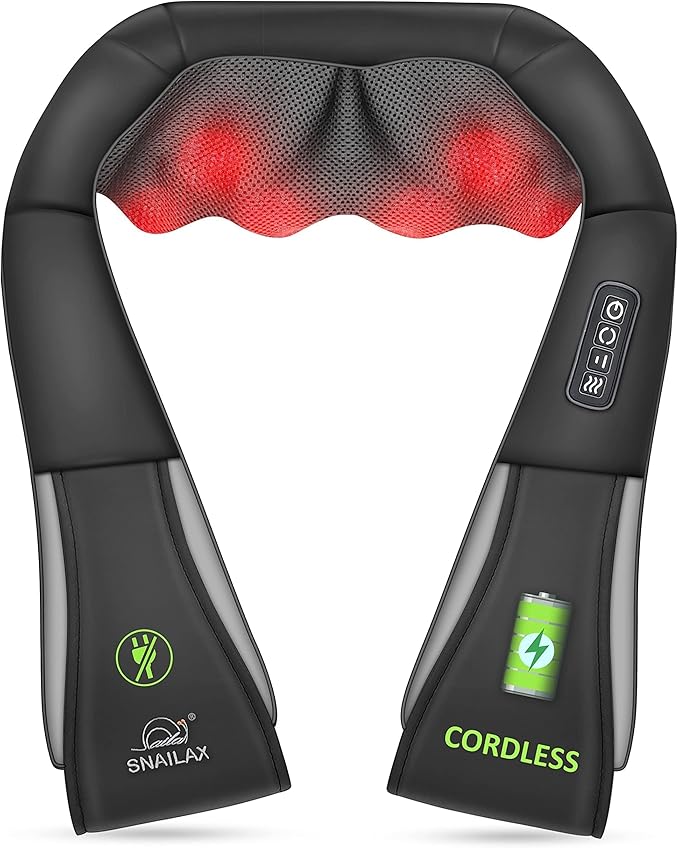 Snailax Cordless Shiatsu Neck and Back Massager with Heat