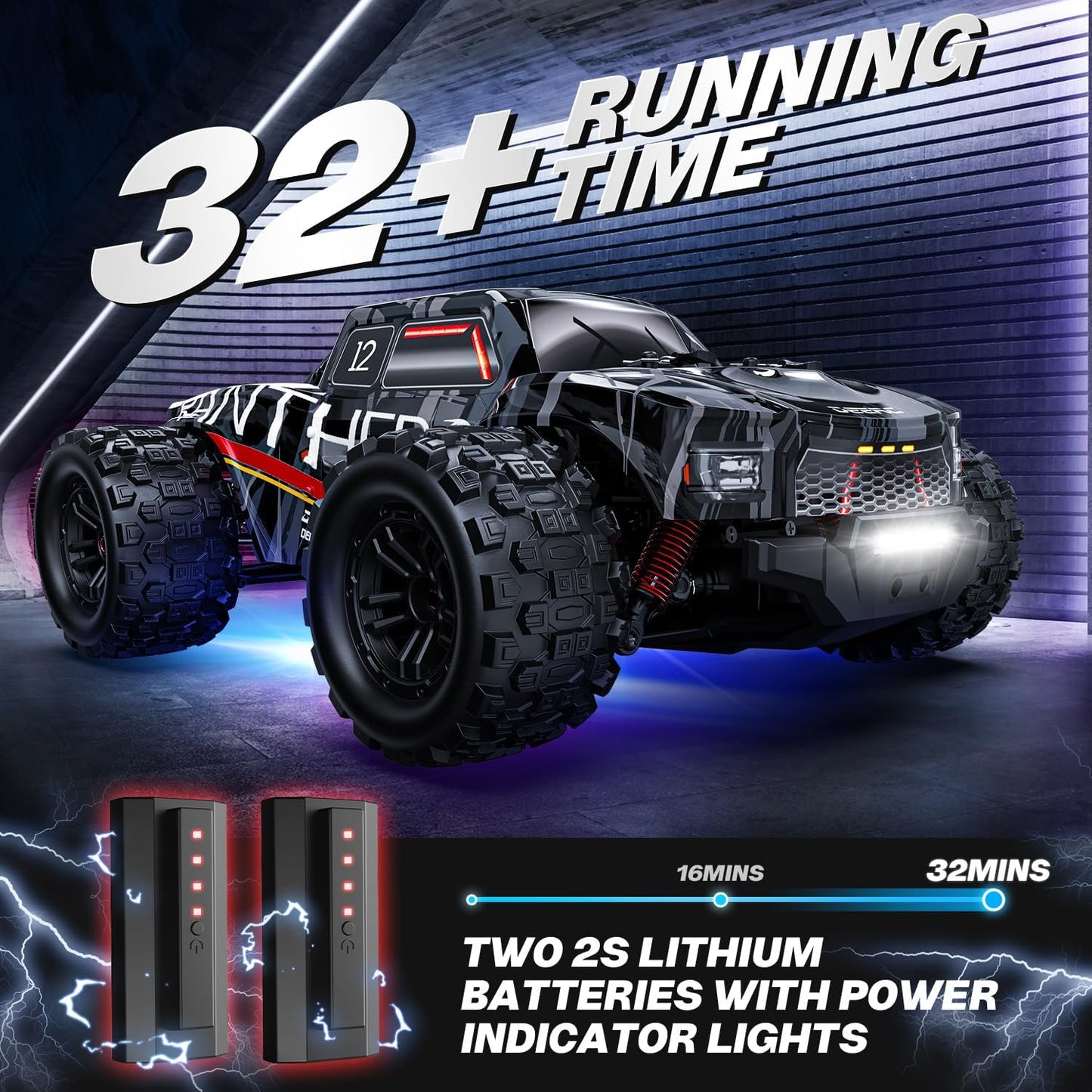DEERC 1/14 Brushless 4x4 Off-Road Truck with 7 Light Modes