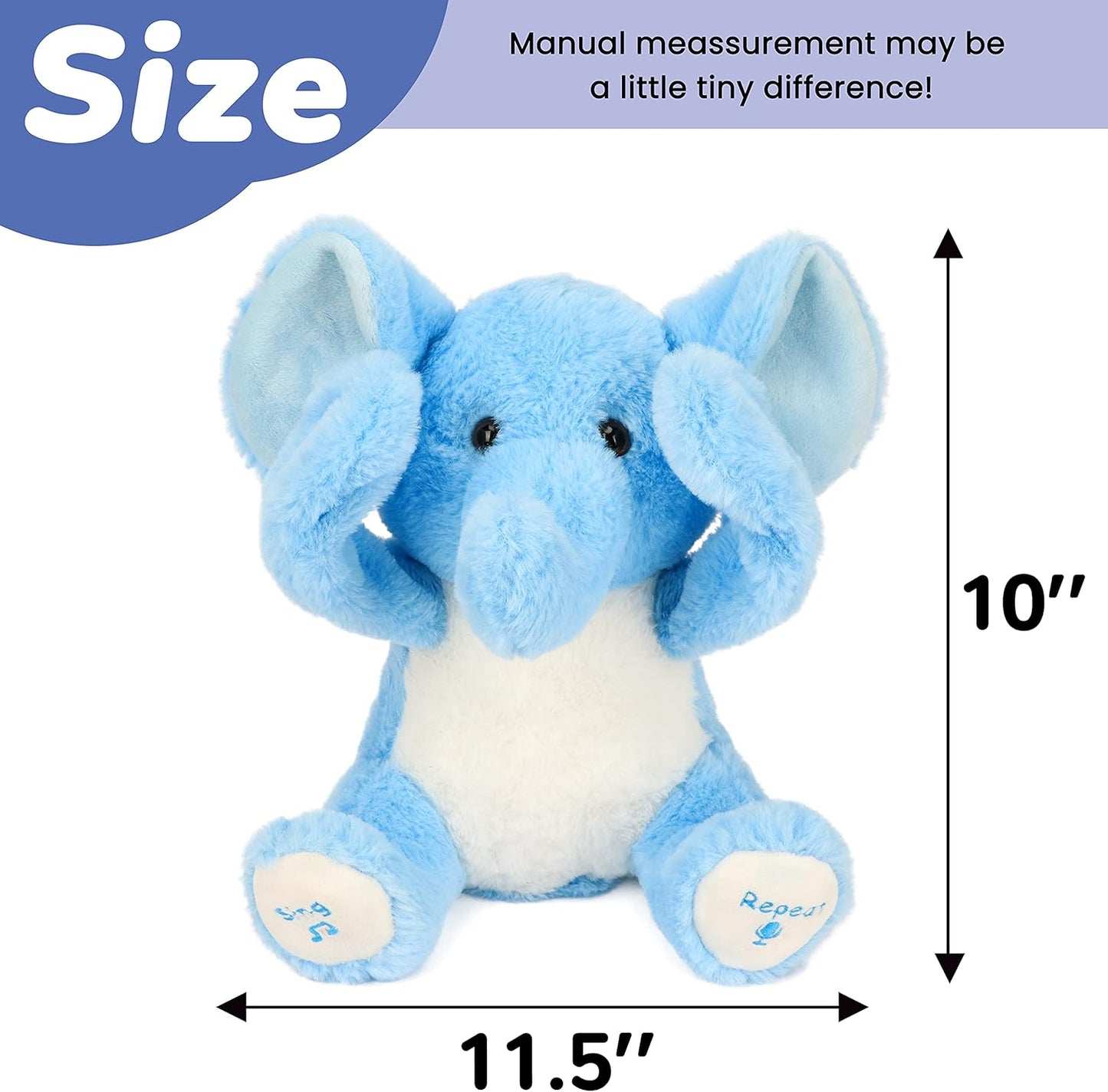 Hopearl Peek-A-Boo Interactive Singing Soft Elephant Plush Toy Blue