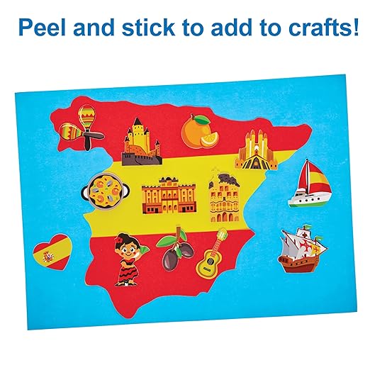Baker Ross Spain Foam Stickers – 150 Vibrant 3D Craft Stickers for Kids