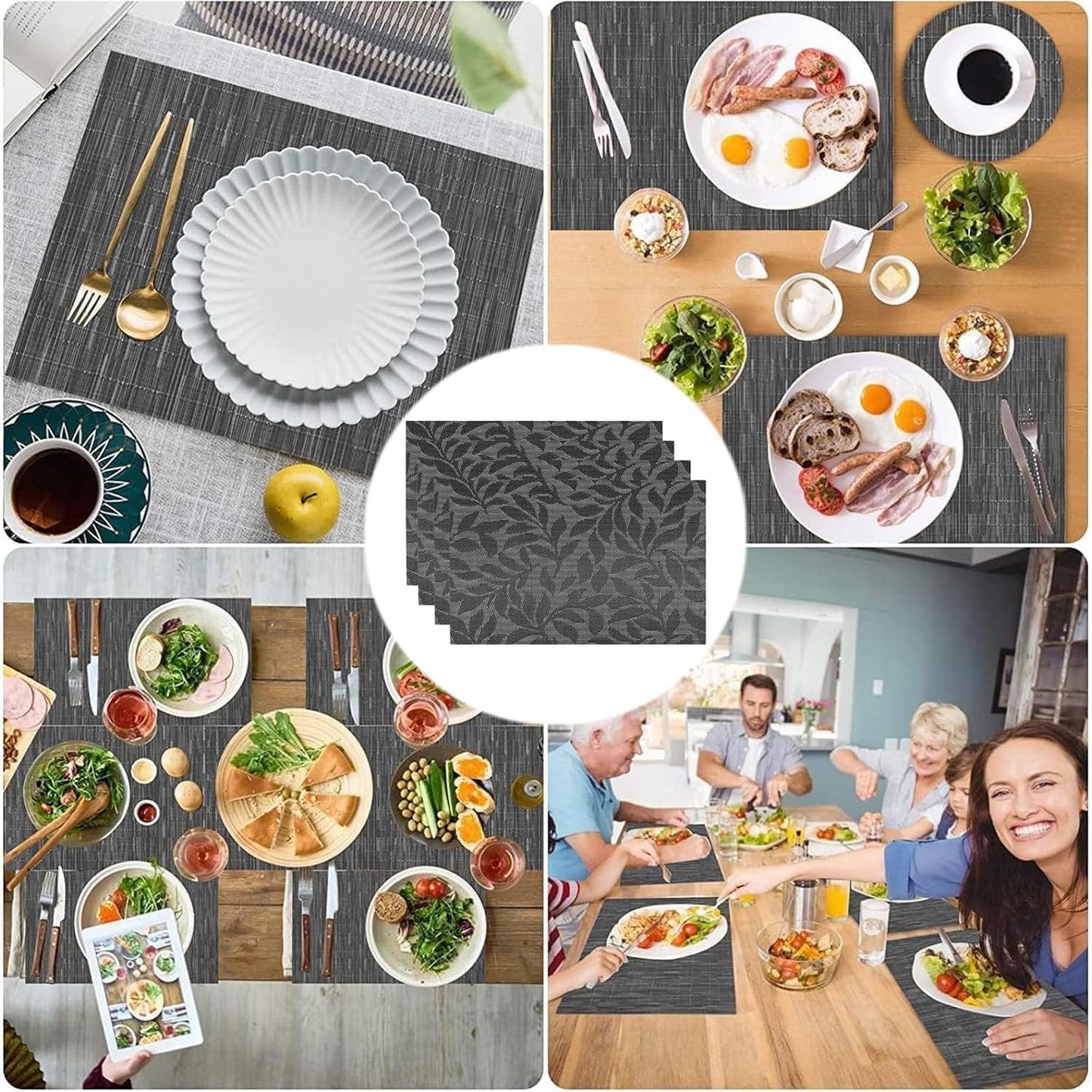 Washable Double-Sided PVC Placemat Set – Heat-Resistant, Moisture-Proof, 4-Pack