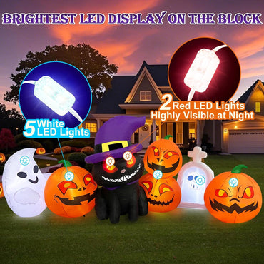 Micocah 8FT Halloween Inflatable Cat & Pumpkin Decorations with LED Lights