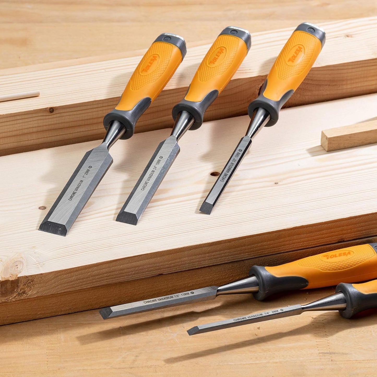 TOLESA 5-Piece Wood Chisel Set Cr-V Steel Soft Grip