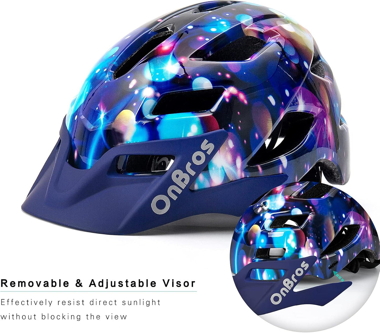 OnBros Star Blue Kids Bike Helmet with Adjustable Visor
