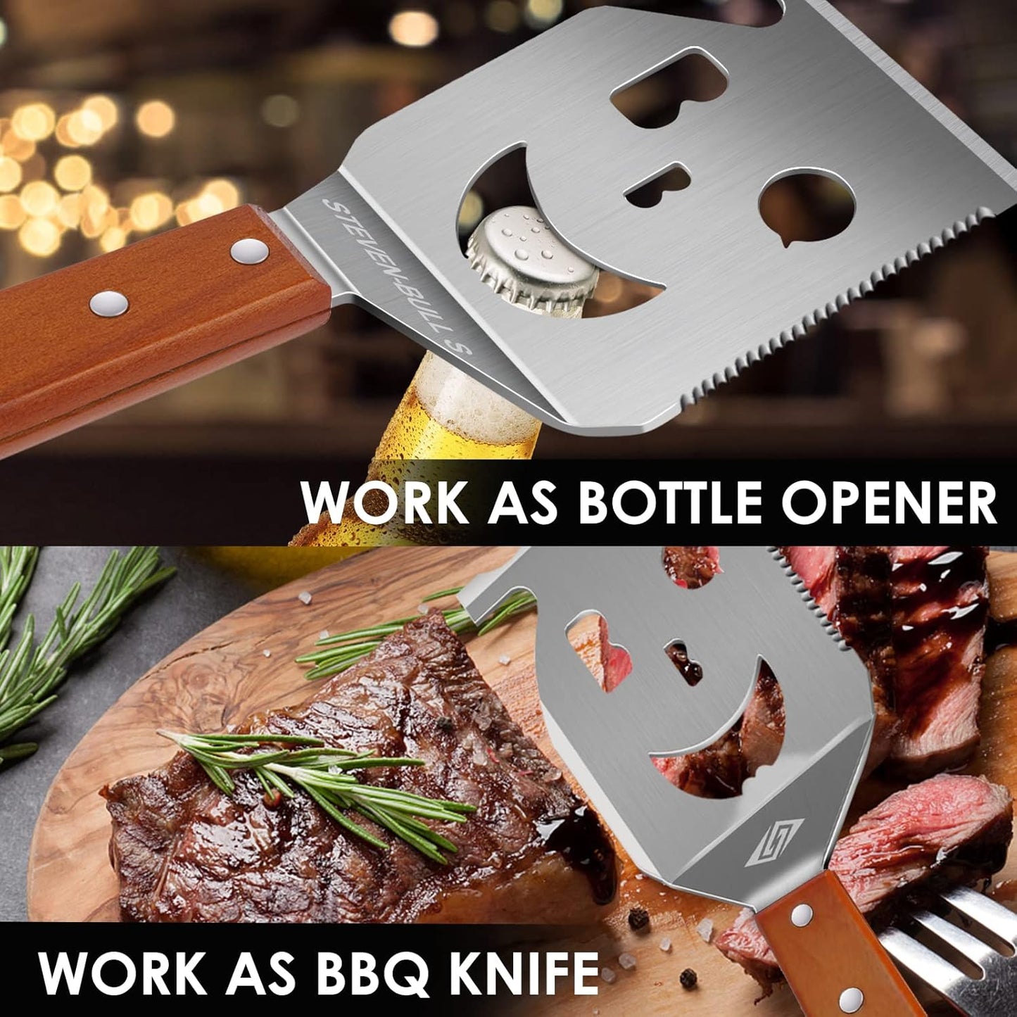 7‑In‑1 17‑Inch Heavy‑Duty BBQ Spatula with Scraper and Bottle Opener