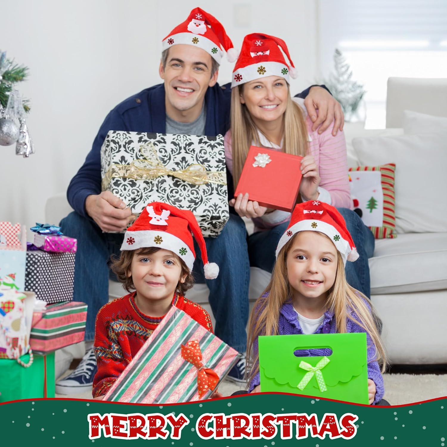 Festive Vlies Christmas Hat Set for Adults Kids Babies