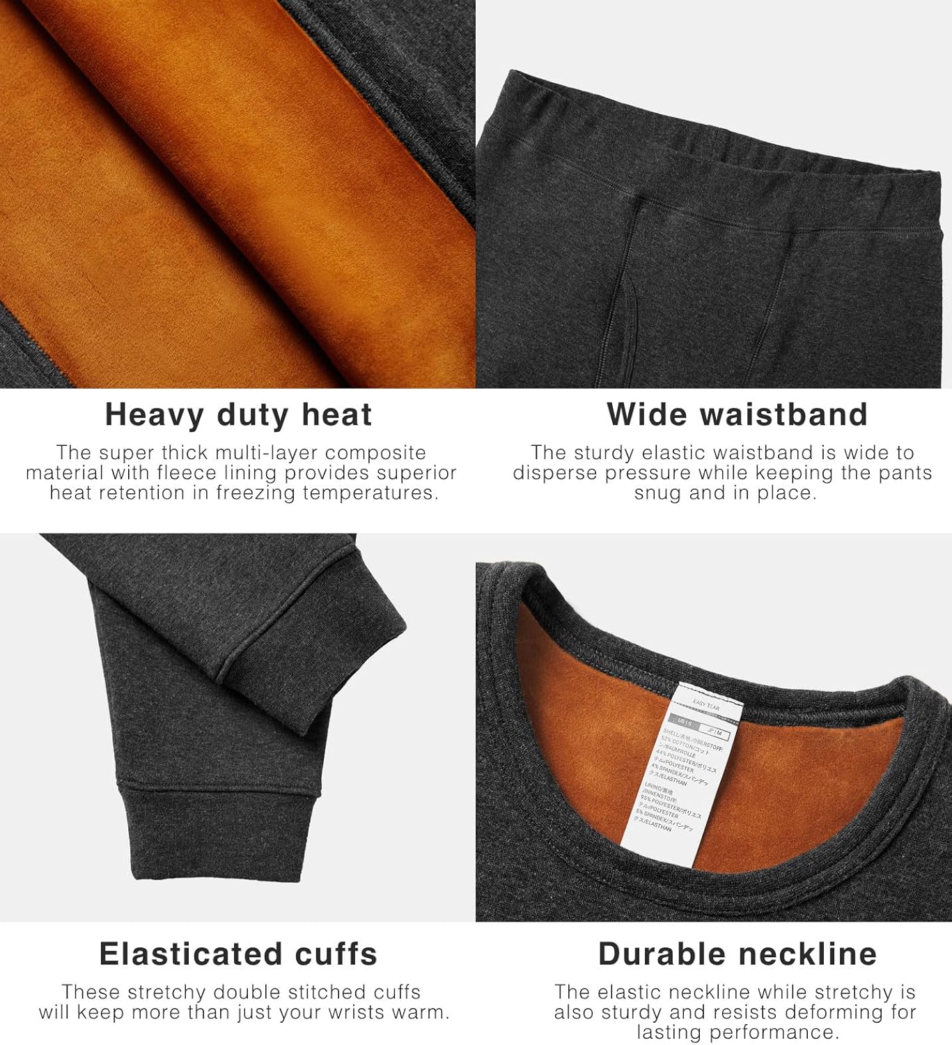 LAPASA Men's Ultra Warm Double-Layer Fleece Thermal Long Johns Set