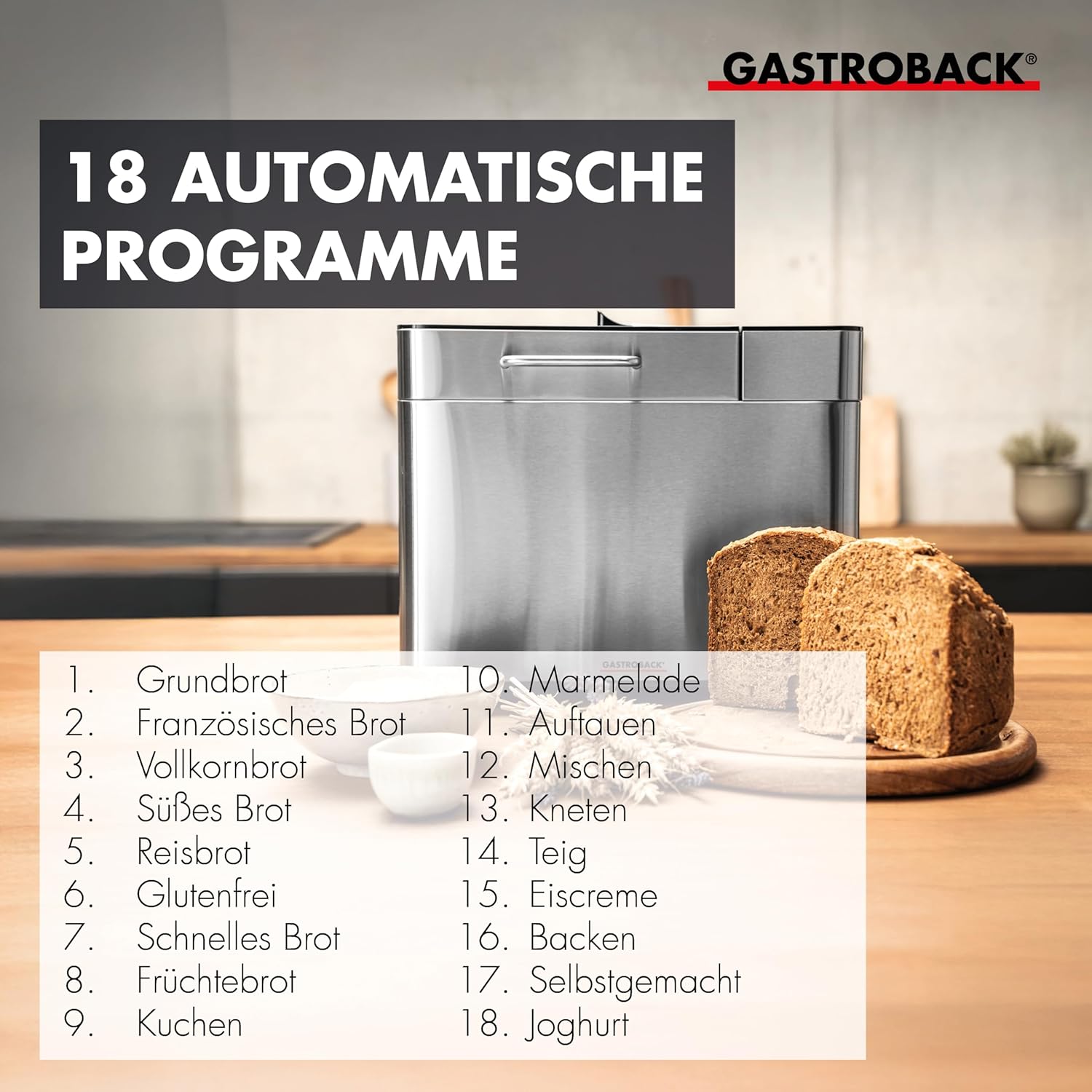 Gastroback Advanced Stainless Steel Breadmaker with 18 Programs