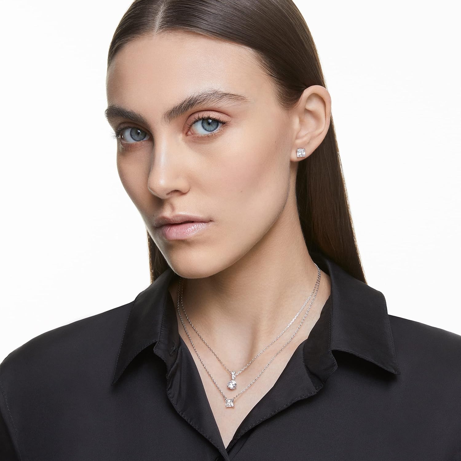 Swarovski Attract Square Crystal Pendant Necklace, Rhodium Plated, Elegant Women's Jewelry