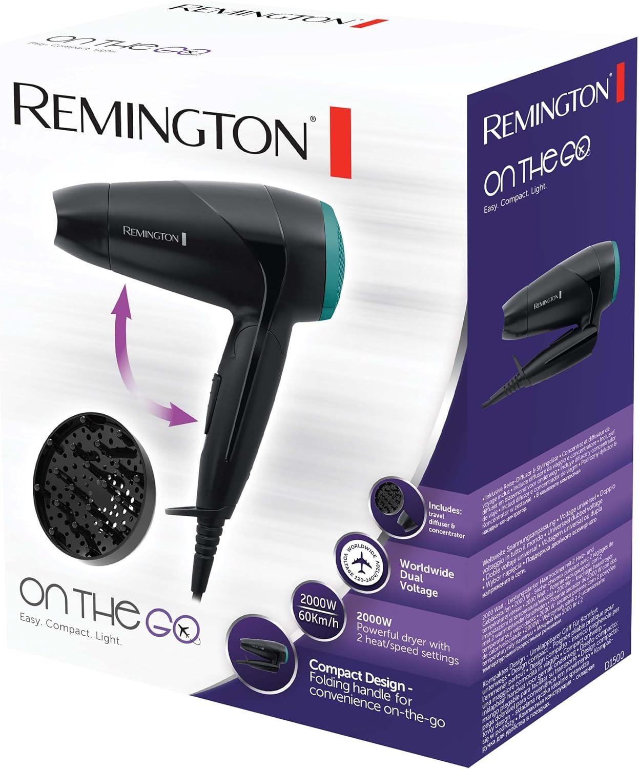 Remington D1500 Folding Travel Hair Dryer 2000W Compact Powerful