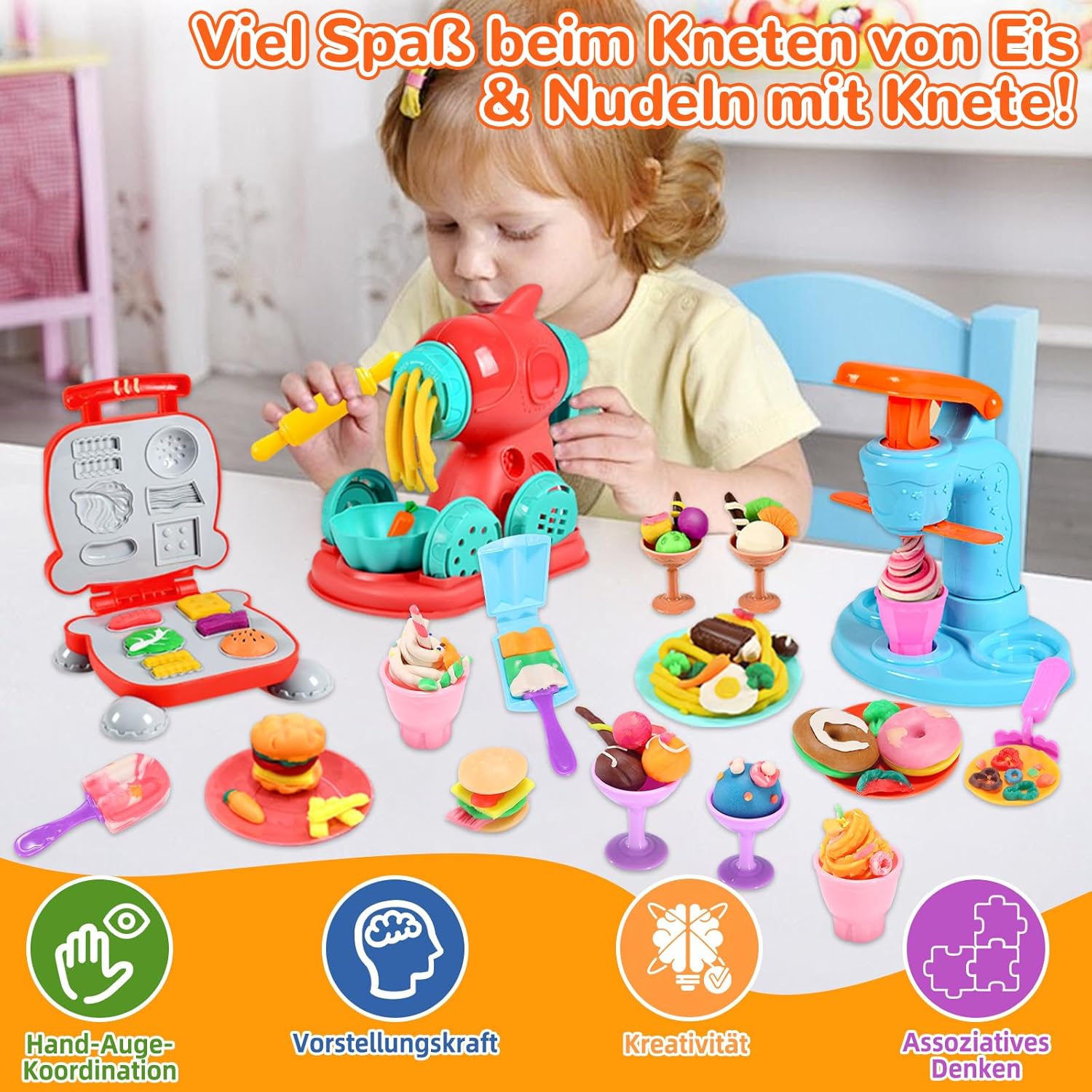 VBACALA 51-Piece Kids Clay Kitchen Playset with Ice Cream Tools