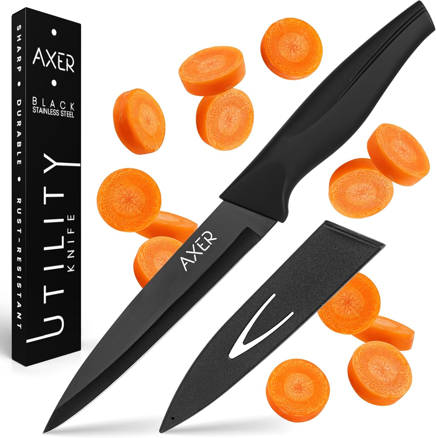 Axer 12cm Black Stainless Steel Utility Knife – Sharp Ergonomic Blade