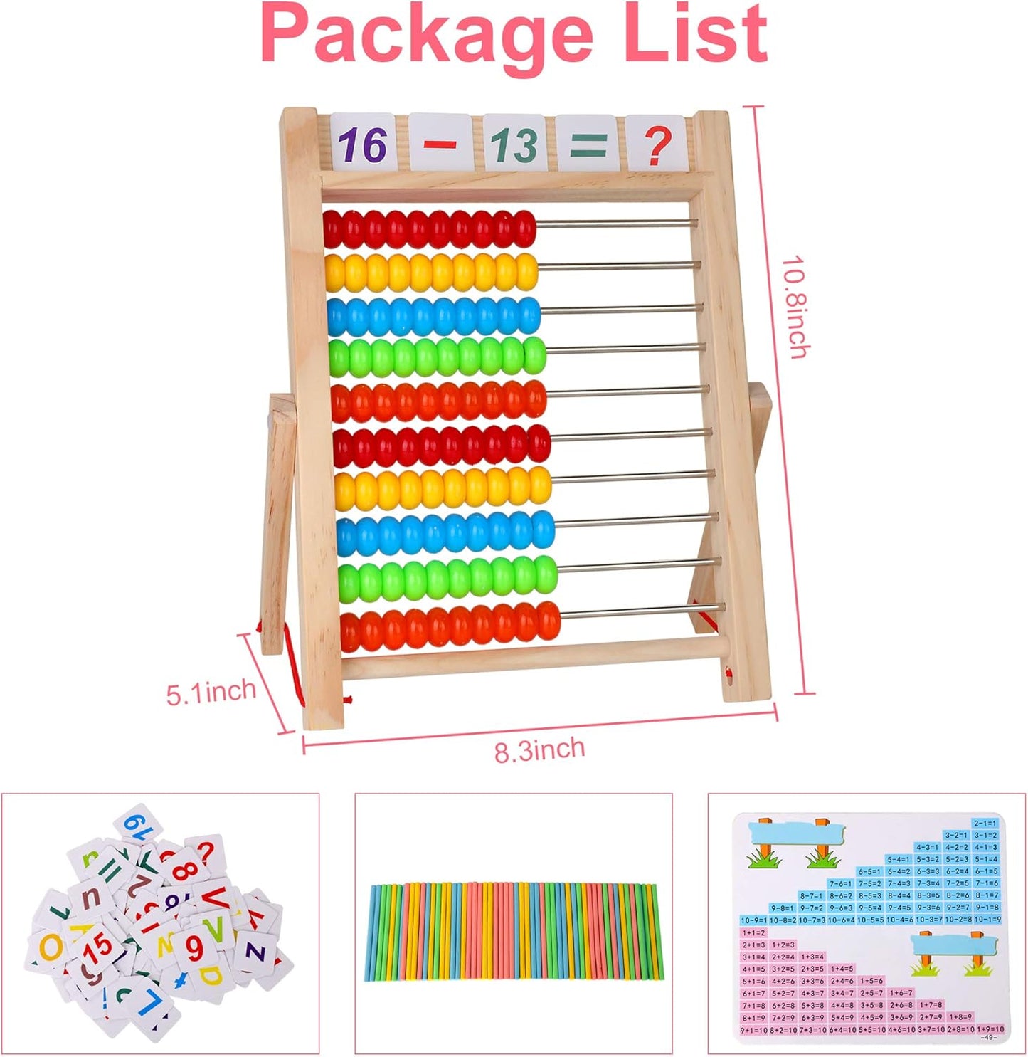 Bestdon Wooden Calculator Slider Abacus with Multicolour Beads