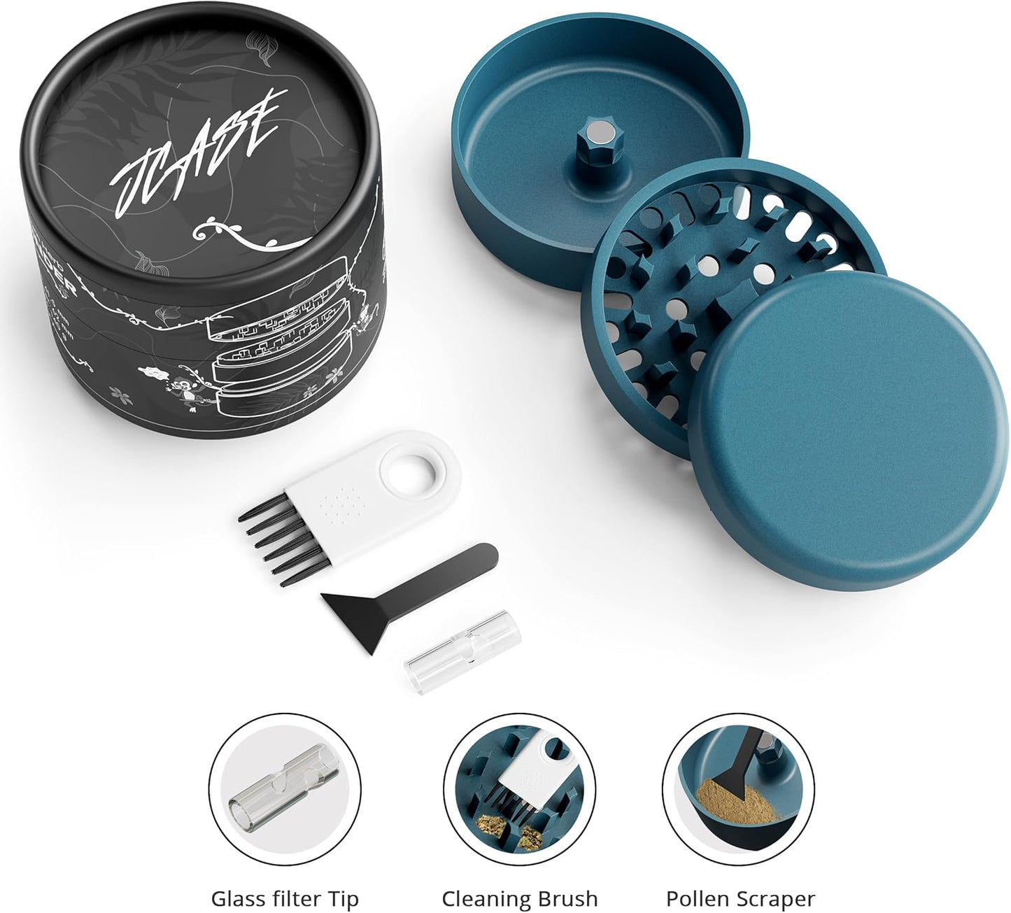 JCASE Green Ceramic Herb Grinder 62mm Non-Stick 3-Piece Set