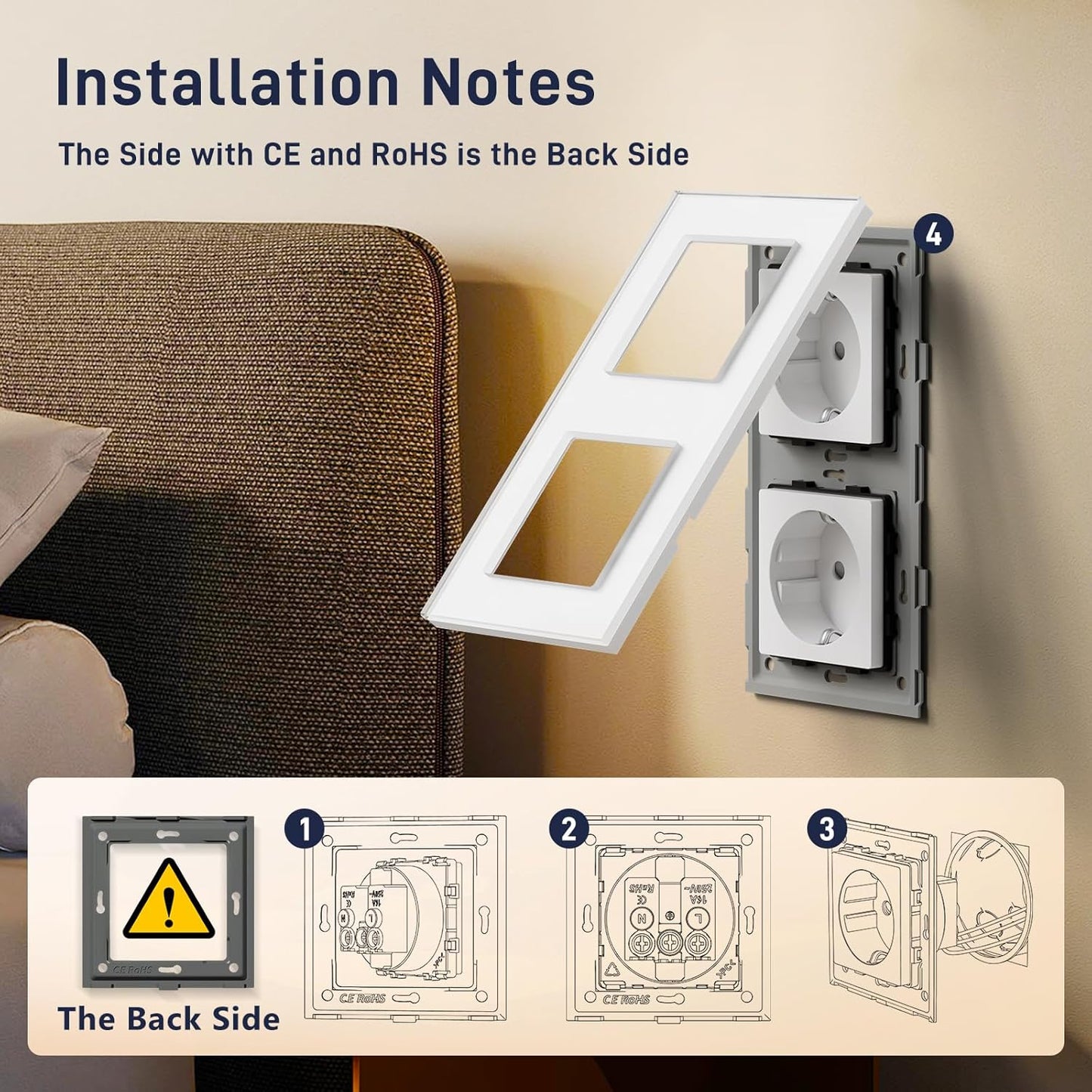BSEED Double Schuko Socket with Crystal Glass Plate for Electrical Outlets