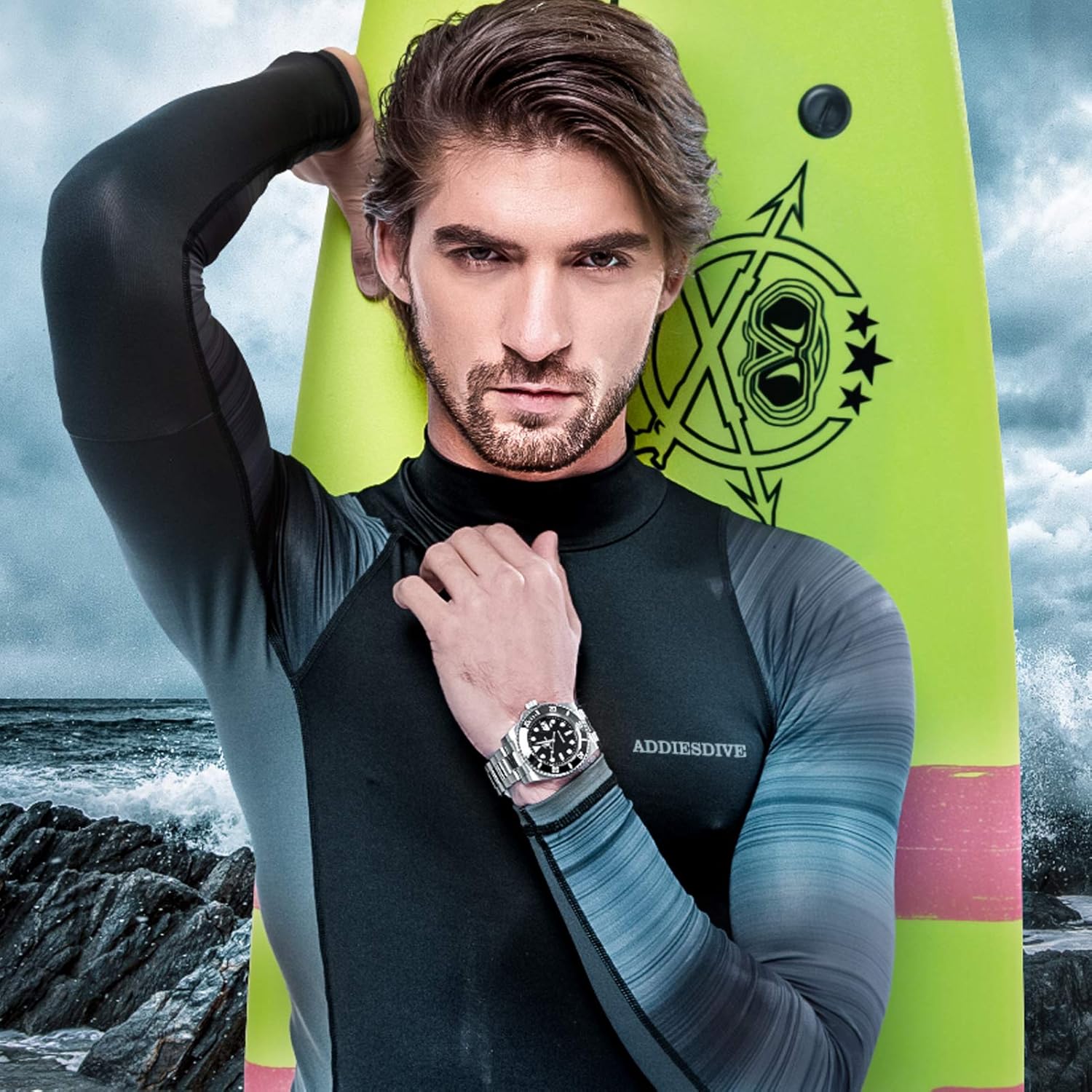 ADDIESDIVE 41mm Men's Dive Watch Luminous Gradient Dial 200m Waterproof