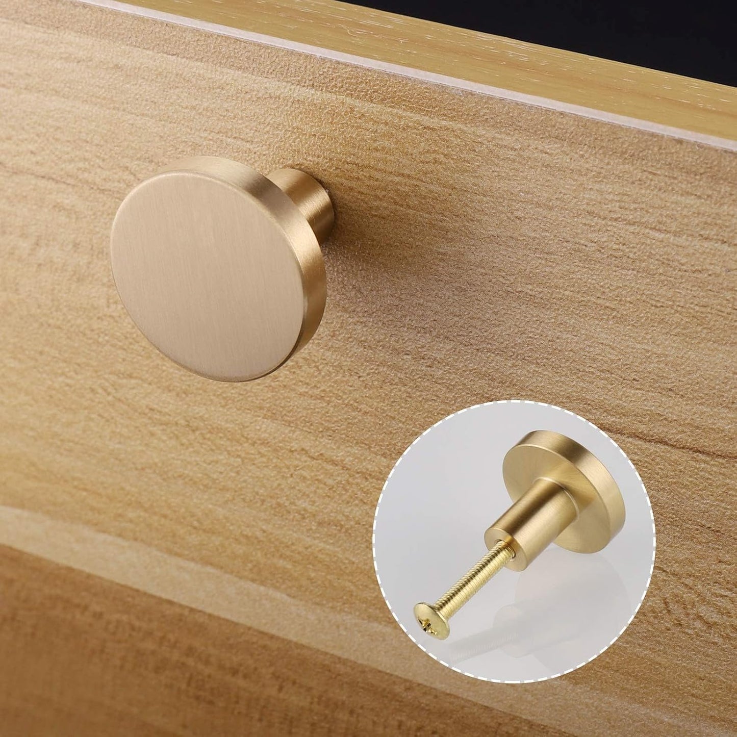 JIZZU 6‑Piece Solid Brass Gold Drawer Knobs – Premium 20 mm × 25 mm Cabinet Handles